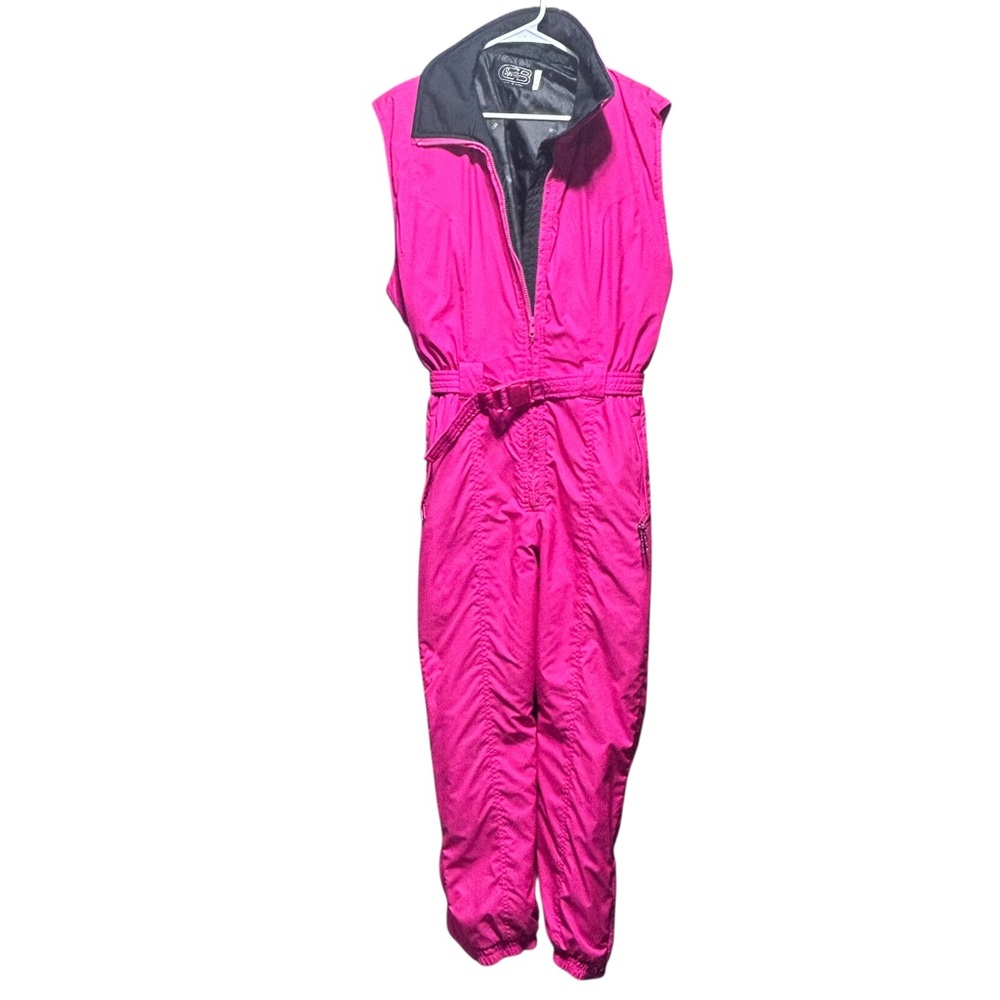 Vintage CB Sports Women’s Bright Pink Sleeveless Bib Snowsuit  80s 90s Size M/L